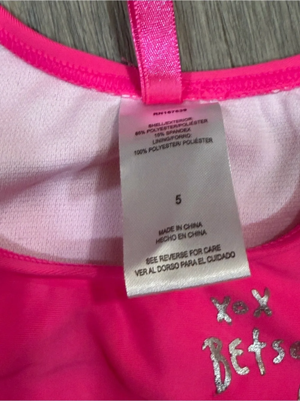 Betsey Johnson Girl’s 2 Pc Pink Bathing Suit Tank Top & Shorts Size 5